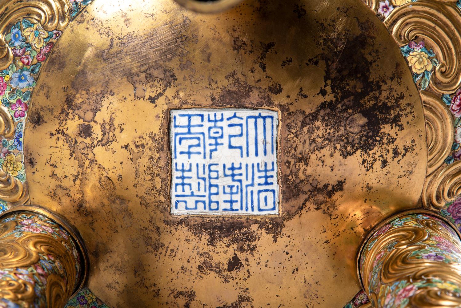 † A large and rare Chinese 'Imperial tribute' Canton enamel tripod censer - Image 7 of 8