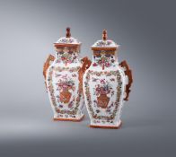 An attractive pair of Chinese Export vases and covers