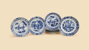 A group of eight Chinese blue and white plates