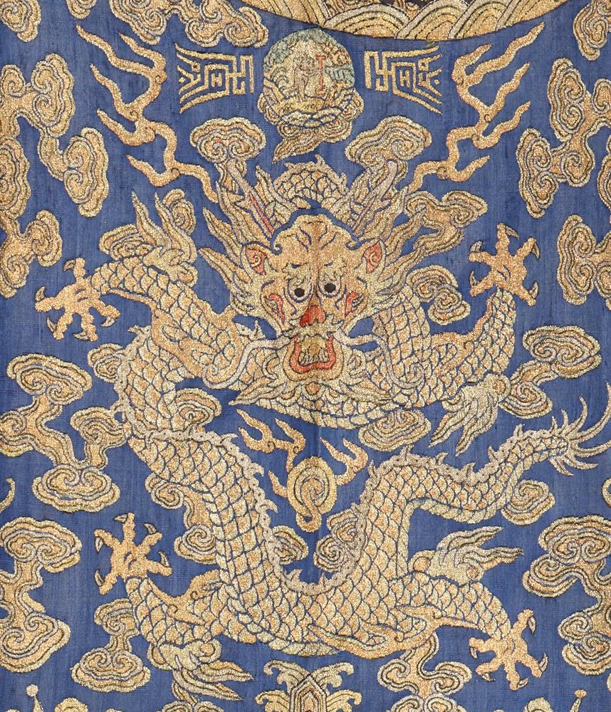 A rare Imperial 'twelve symbol' blue silk dragon robe - Image 30 of 37