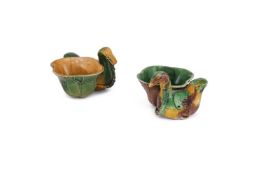 Two Sancai-glazed biscuit 'duck and lotus' form water droppers