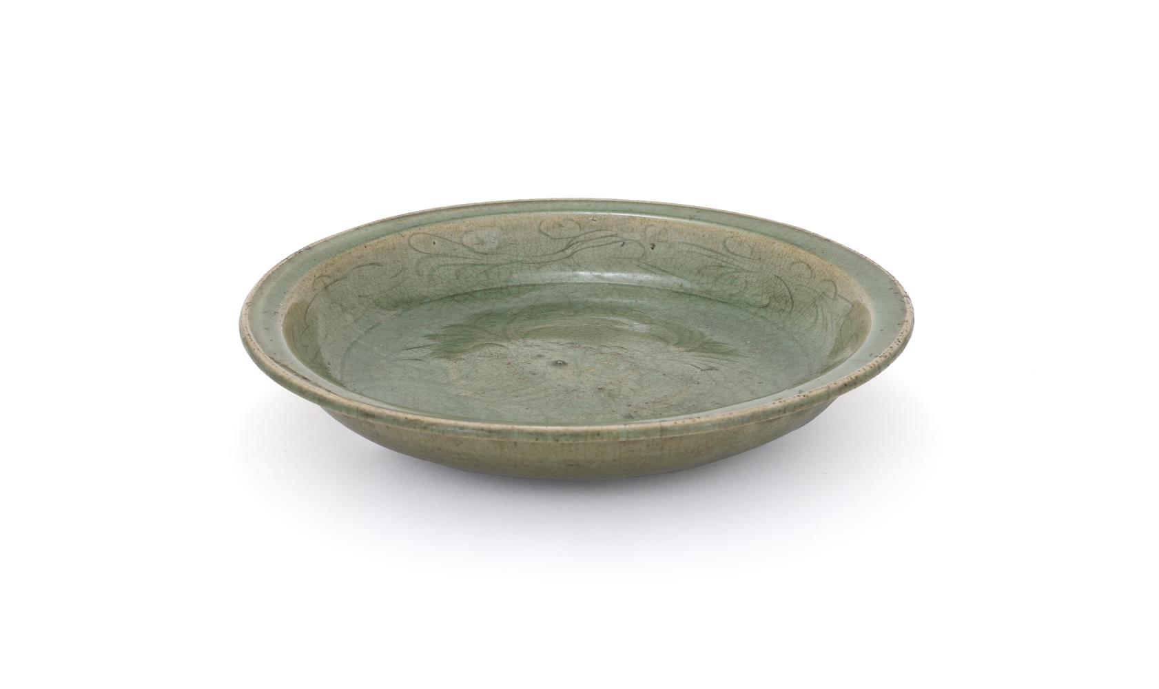 A Chinese carved celadon dish - Image 2 of 3