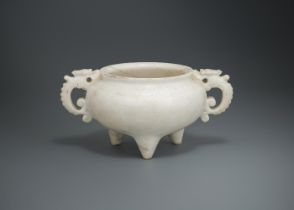 A Chinese carved marble tripod censer