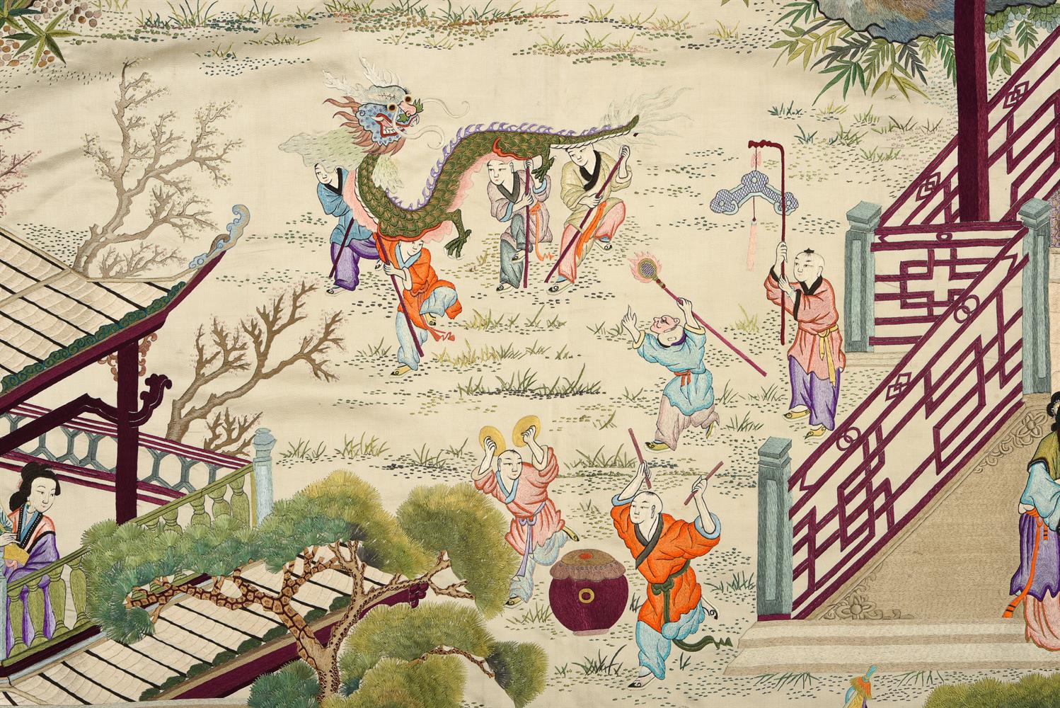 A large attractive Chinese Suzhou silk 'Birthday Celebration' hanging - Image 4 of 7