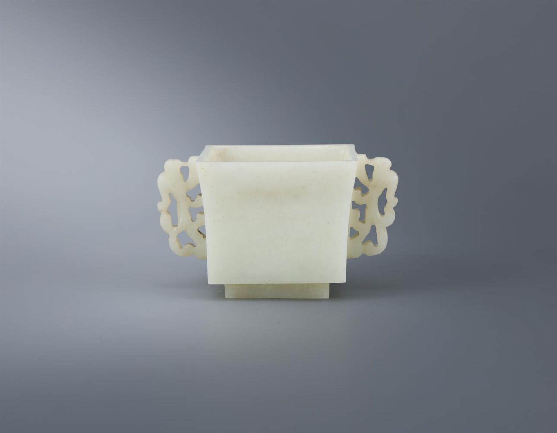 A Chinese pale celadon jade square twin-handled censer - Image 2 of 3