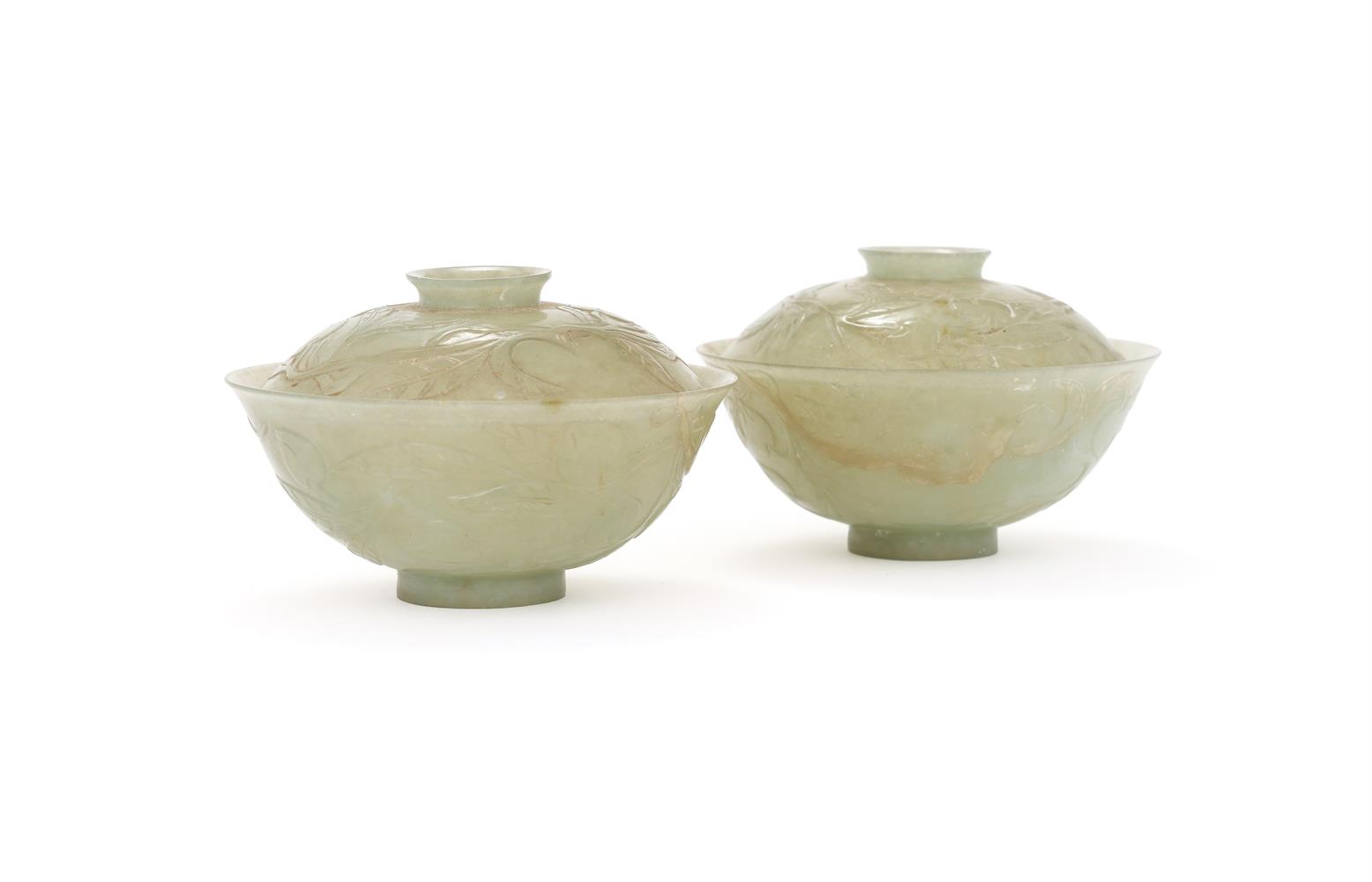 A pair of celadon jadeite bowls and covers - Image 2 of 3