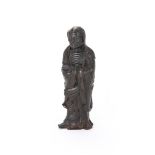 A Chinese silver inlaid bronze figure of Damo