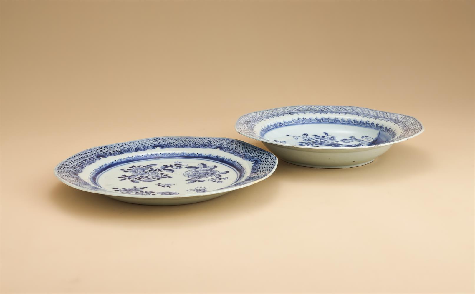 Two Chinese blue and white plates and one food warmer - Image 3 of 3