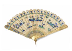 A good Chinese silver-gilt and enamel brisé fan