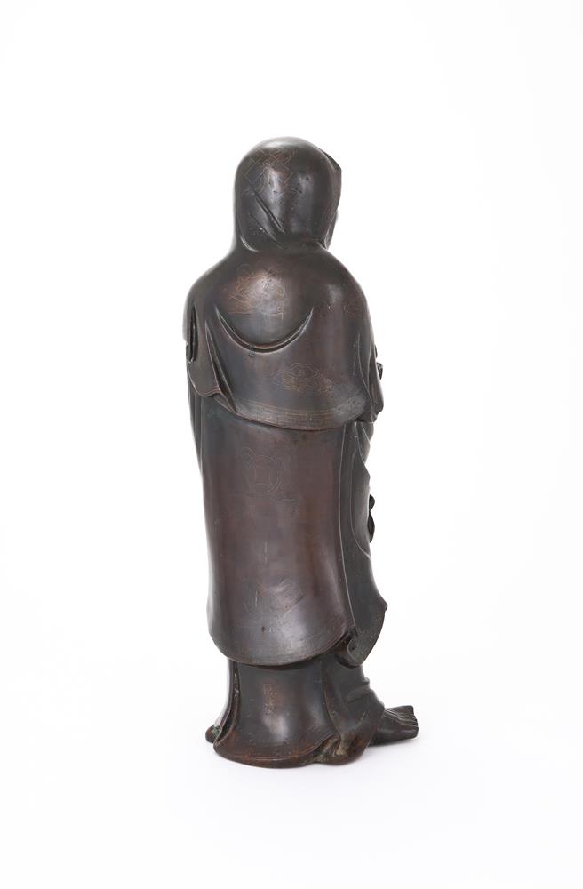 A Chinese silver inlaid bronze figure of Damo - Image 2 of 3