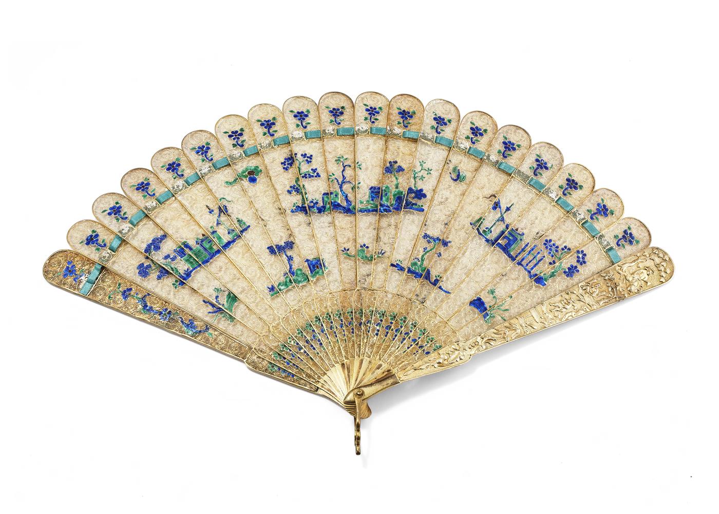 A good Chinese silver-gilt and enamel brisé fan - Image 2 of 3