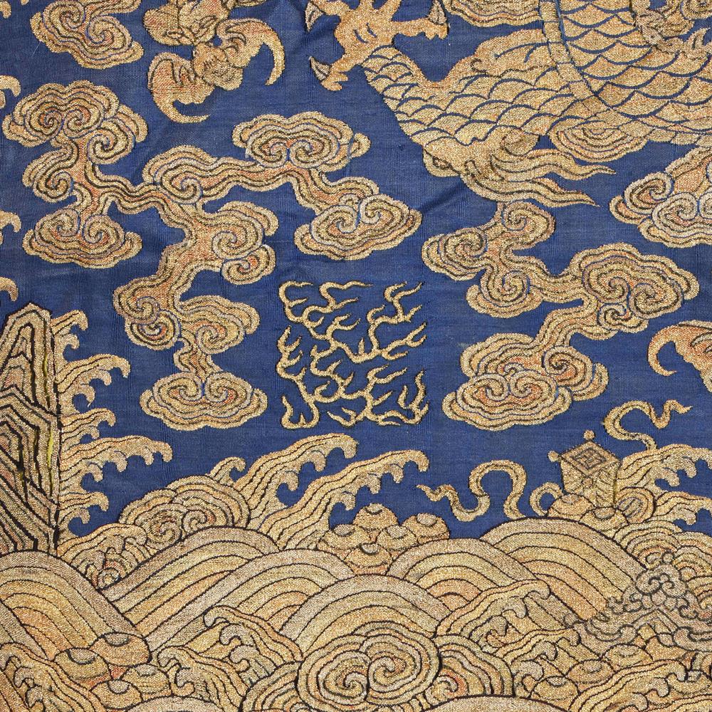 A rare Imperial 'twelve symbol' blue silk dragon robe - Image 26 of 37