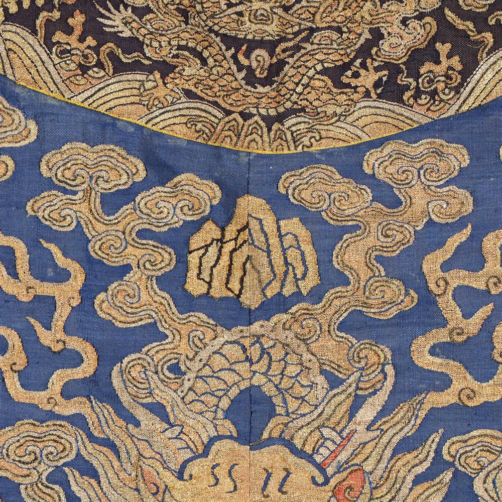 A rare Imperial 'twelve symbol' blue silk dragon robe - Image 23 of 37