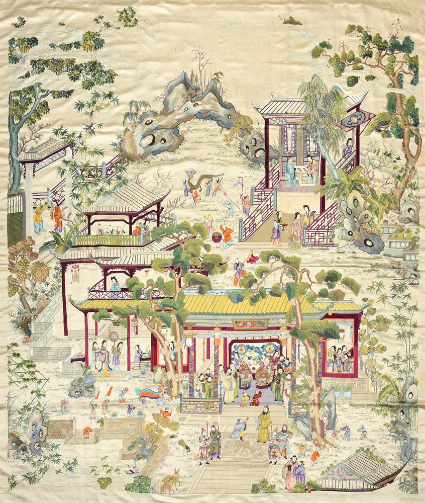 A large attractive Chinese Suzhou silk 'Birthday Celebration' hanging