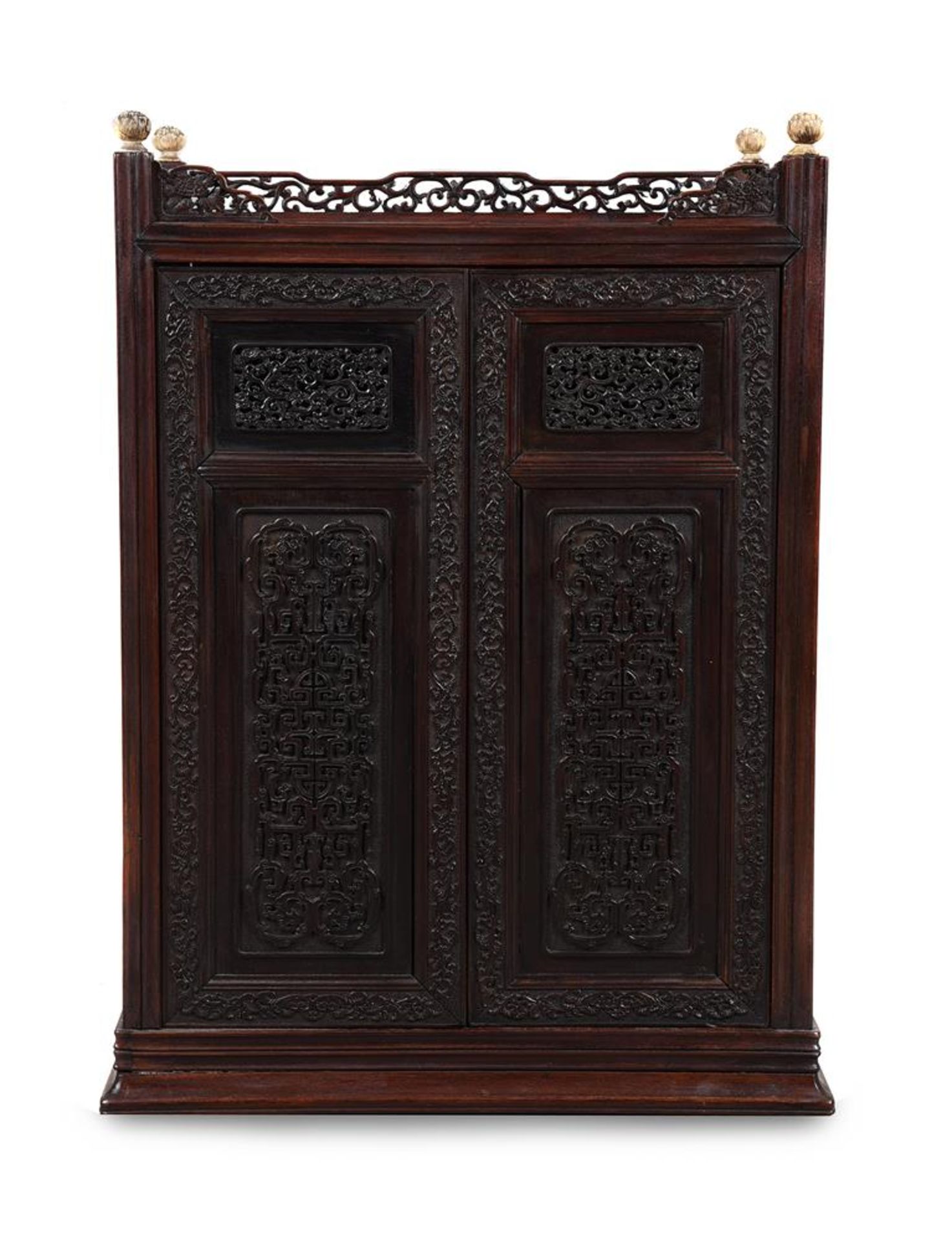 A small Chinese hongmu carved cabinet