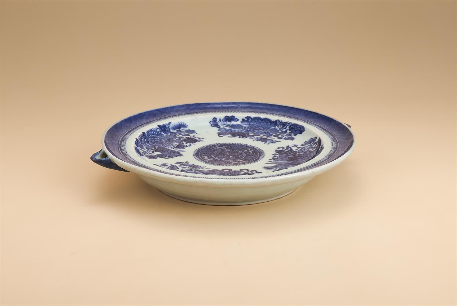 Two Chinese blue and white plates and one food warmer - Image 2 of 3
