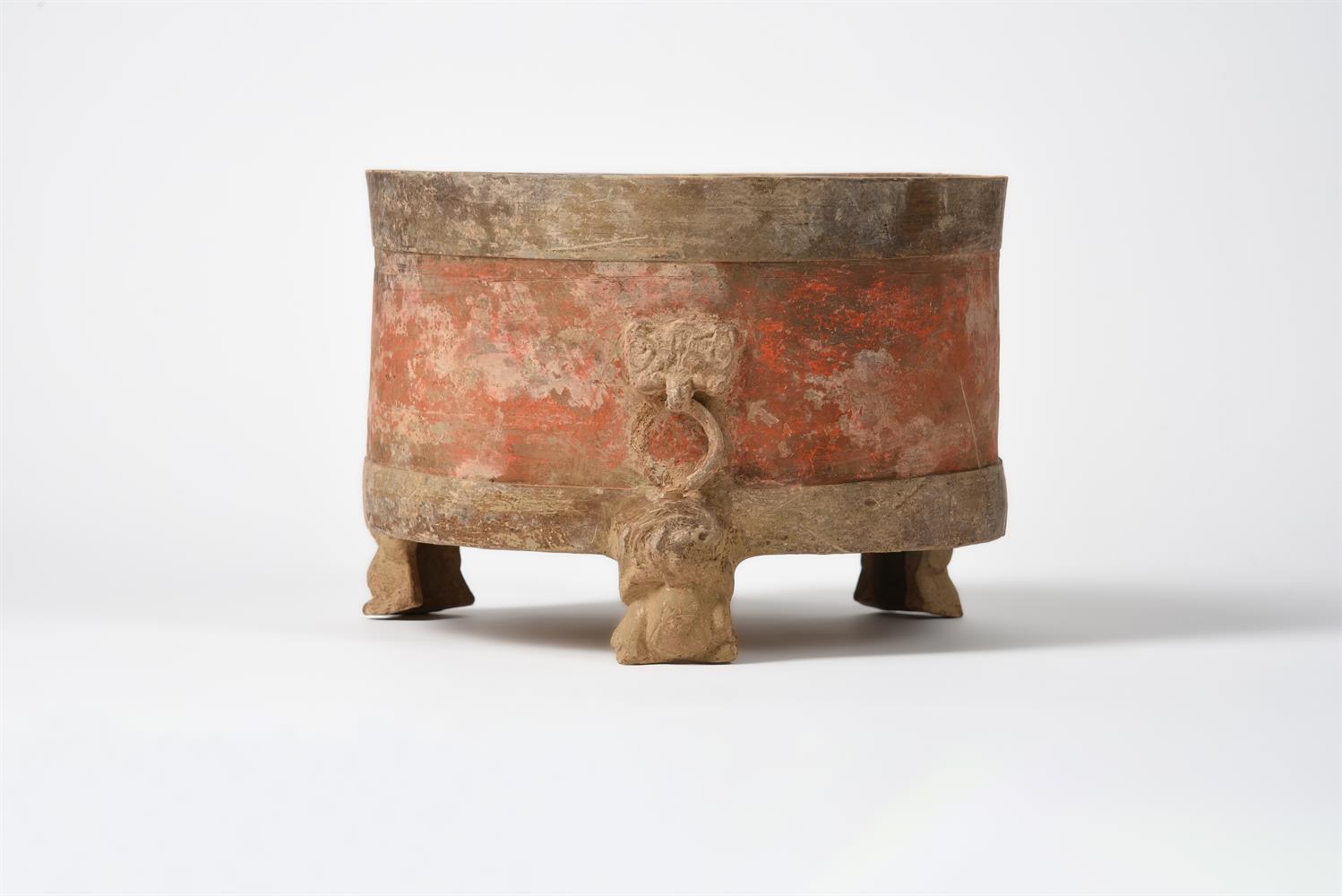 A large Chinese painted pottery tripod censer - Image 3 of 4