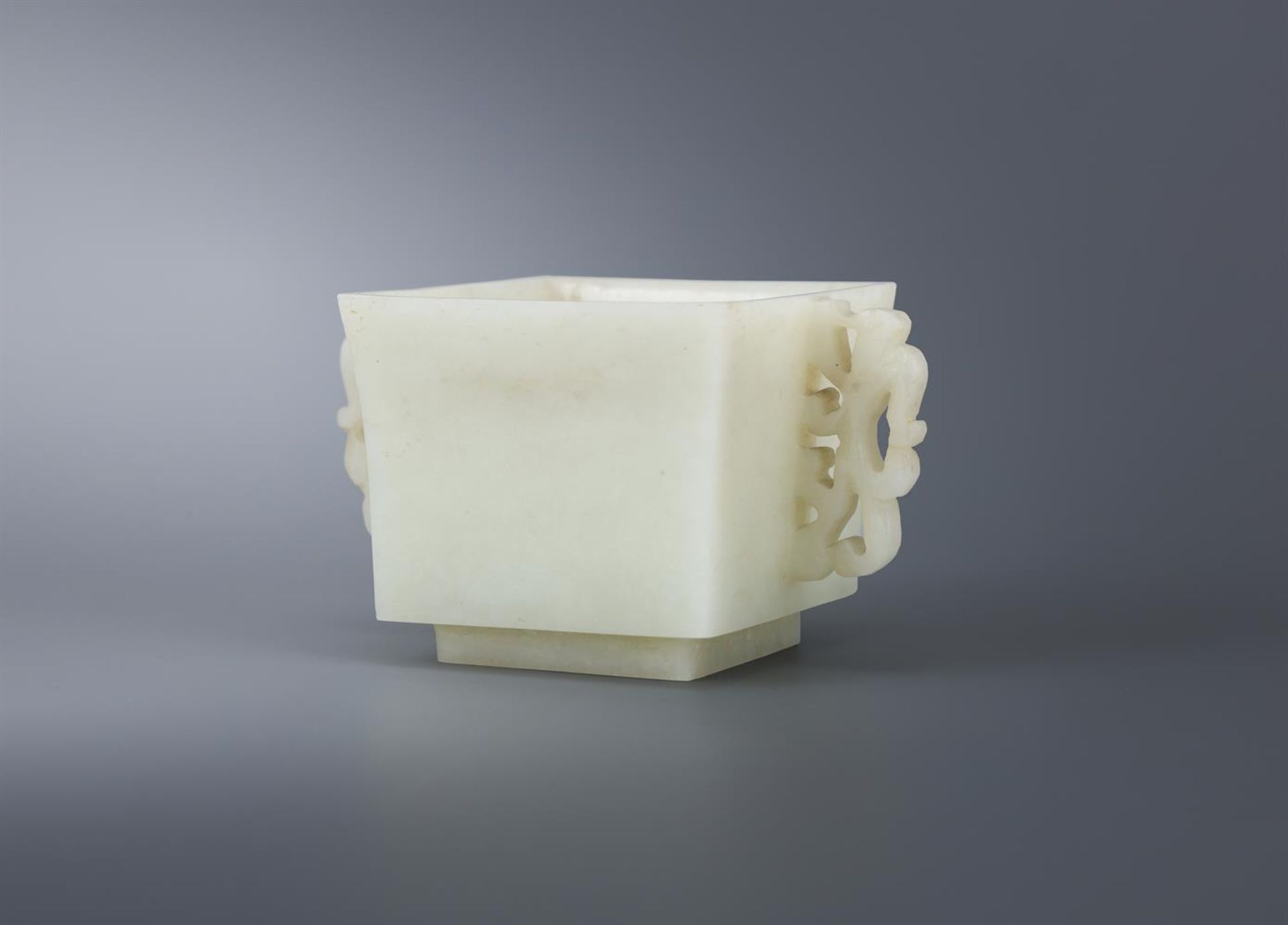 A Chinese pale celadon jade square twin-handled censer - Image 3 of 3