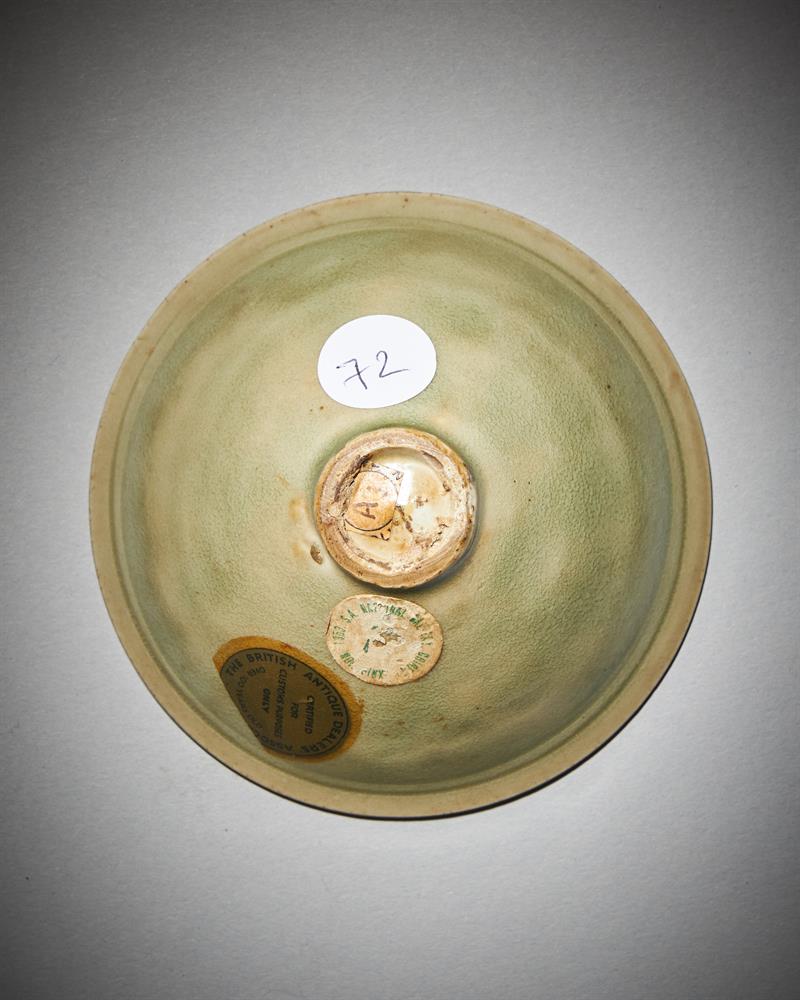 A rare small Chinese 'Yaozhou' celadon 'fish' conical bowl - Image 4 of 13