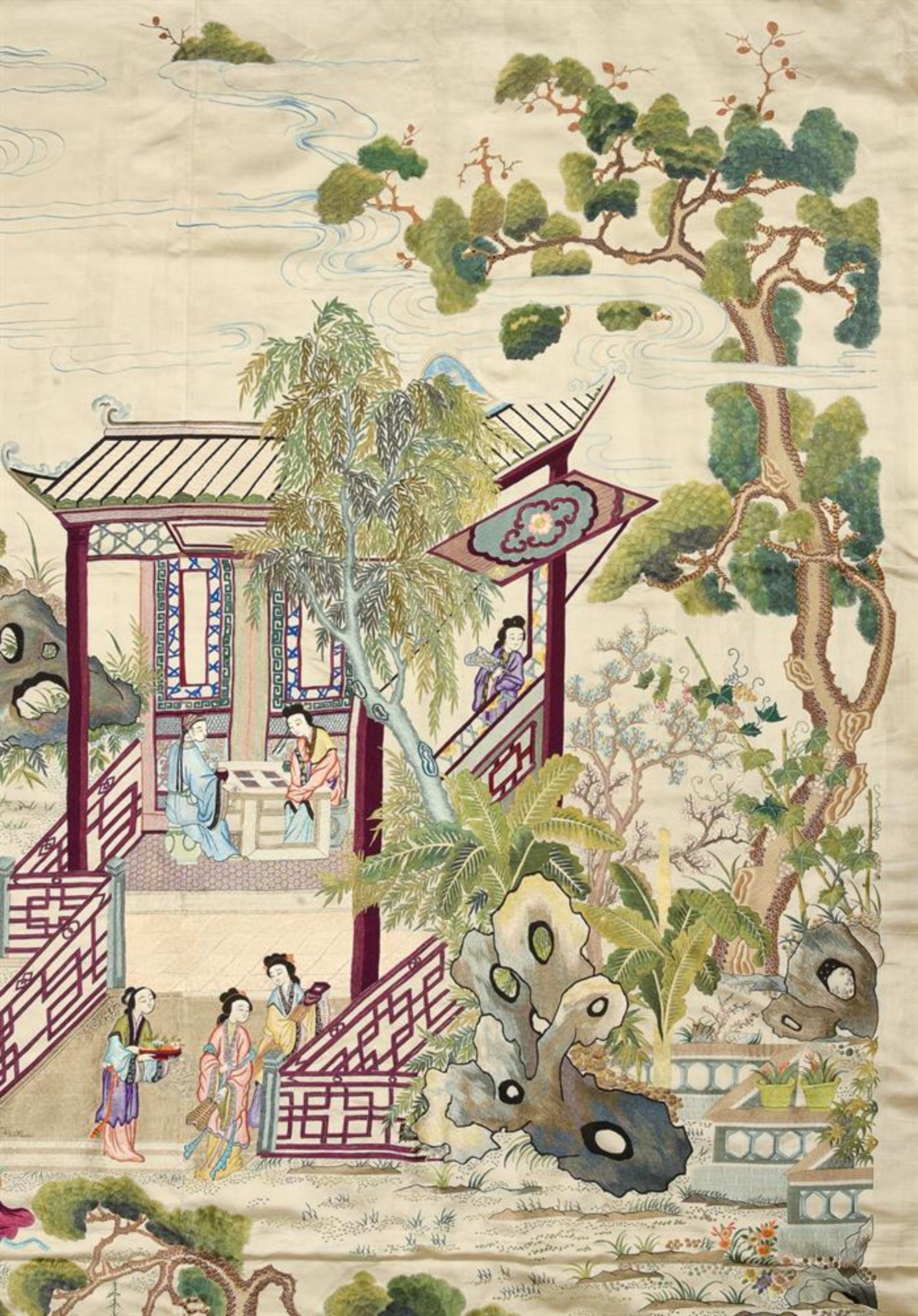 A large attractive Chinese Suzhou silk 'Birthday Celebration' hanging - Bild 5 aus 7