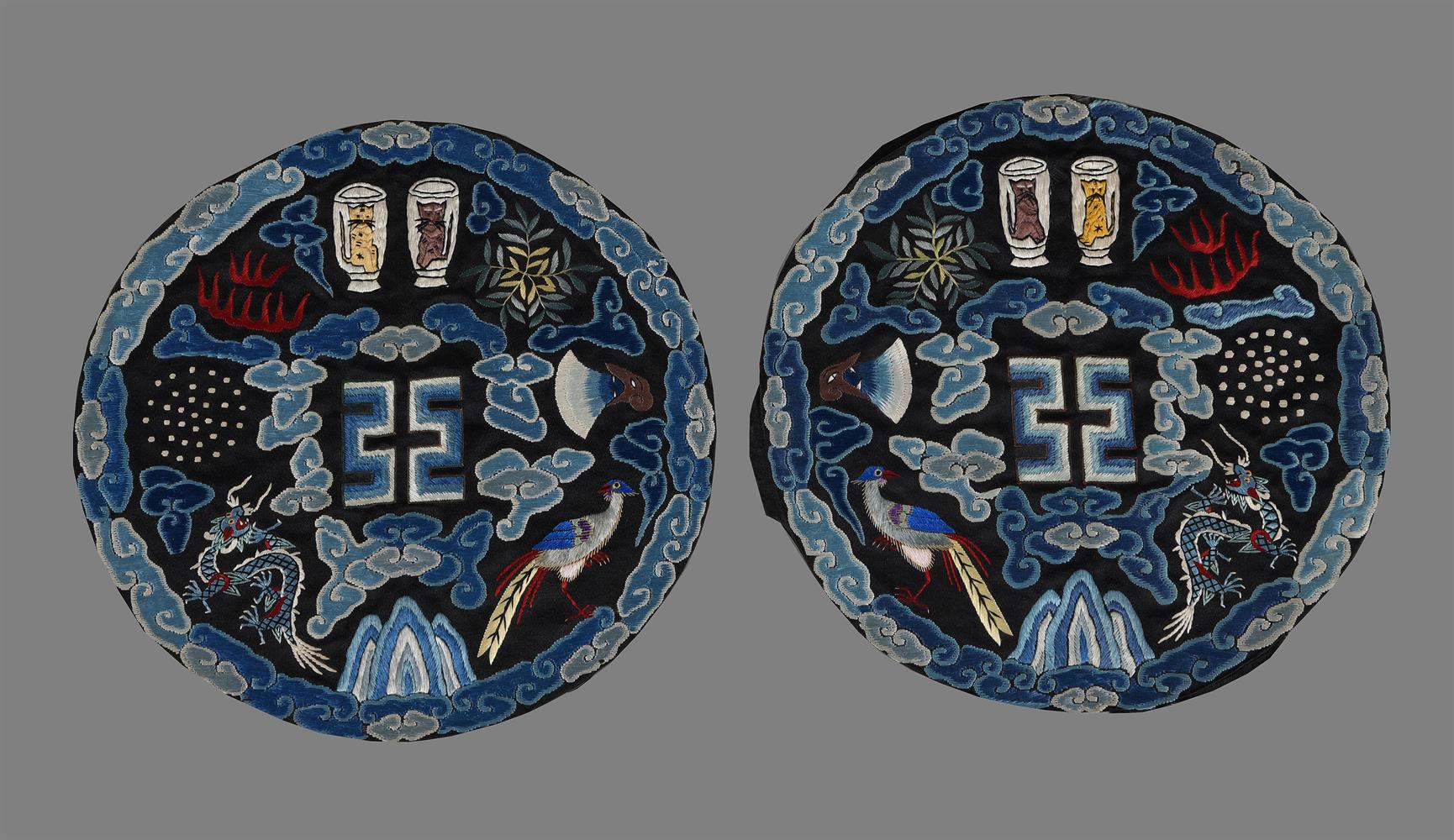 A pair of Chinese 'nine symbols' silk badges made for Yuan Shih-k'ai