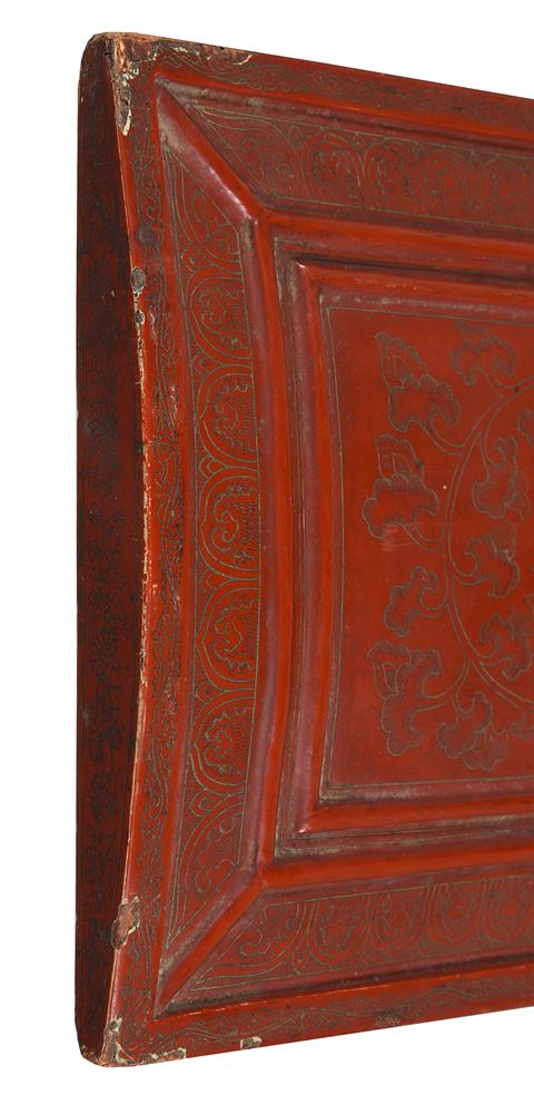 A Tibetan incised red lacquer wood book cover - Image 3 of 3