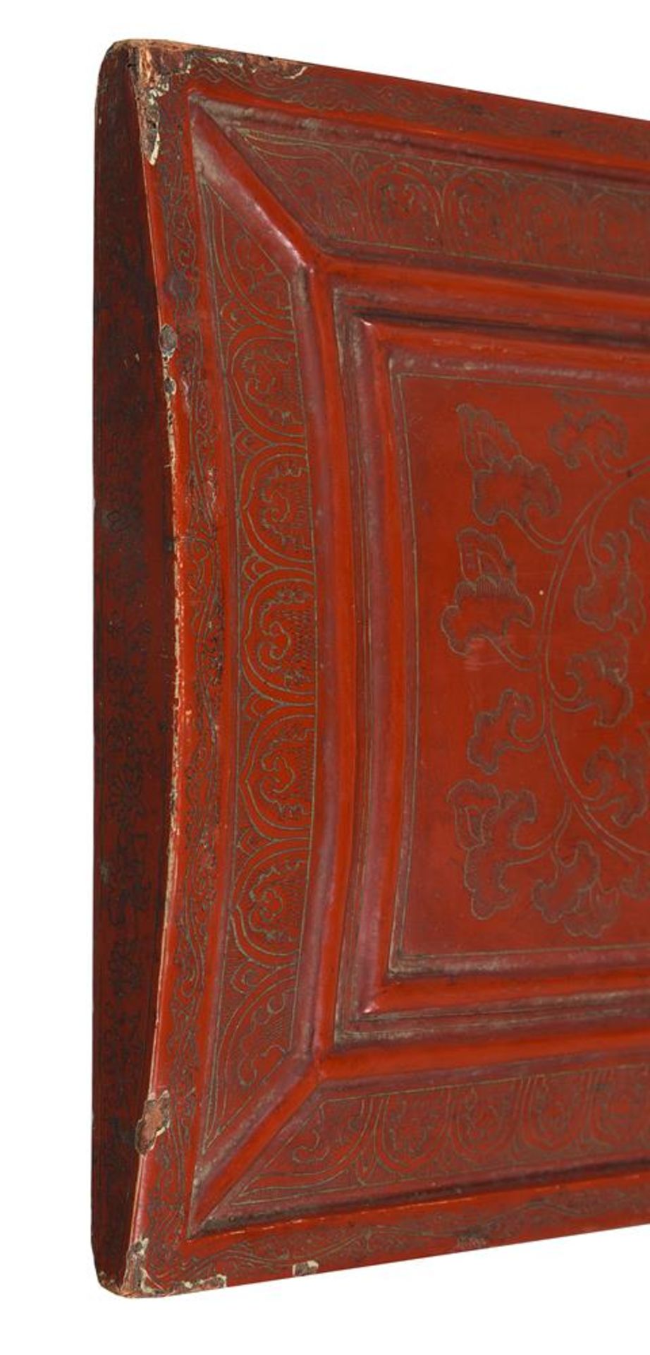 A Tibetan incised red lacquer wood book cover - Image 3 of 3