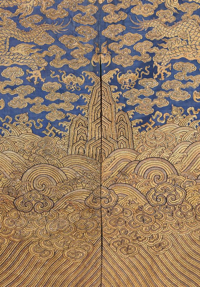 A rare Imperial 'twelve symbol' blue silk dragon robe - Image 16 of 37