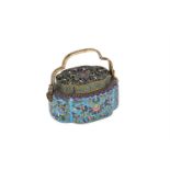 A rare Chinese cloisonné lobed hand-warmer and cover