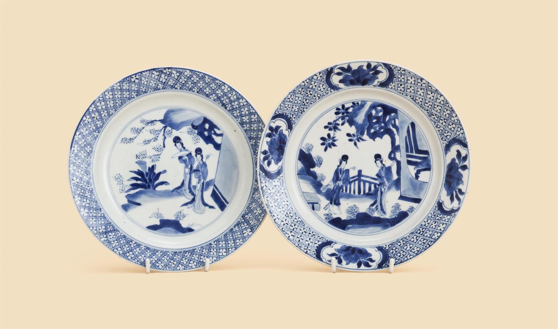 Two Chinese blue and white 'Ladies' plates