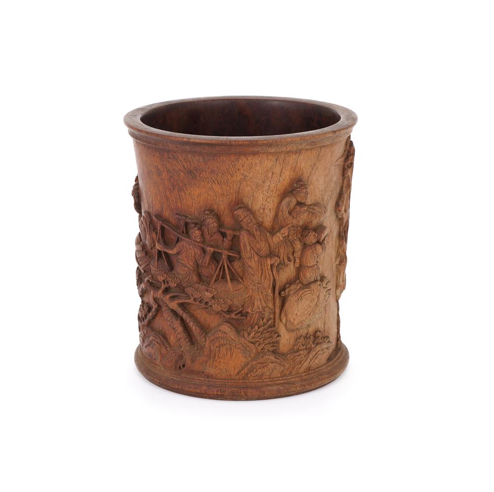 A Chinese carved huanghuali brush pot - Image 2 of 3