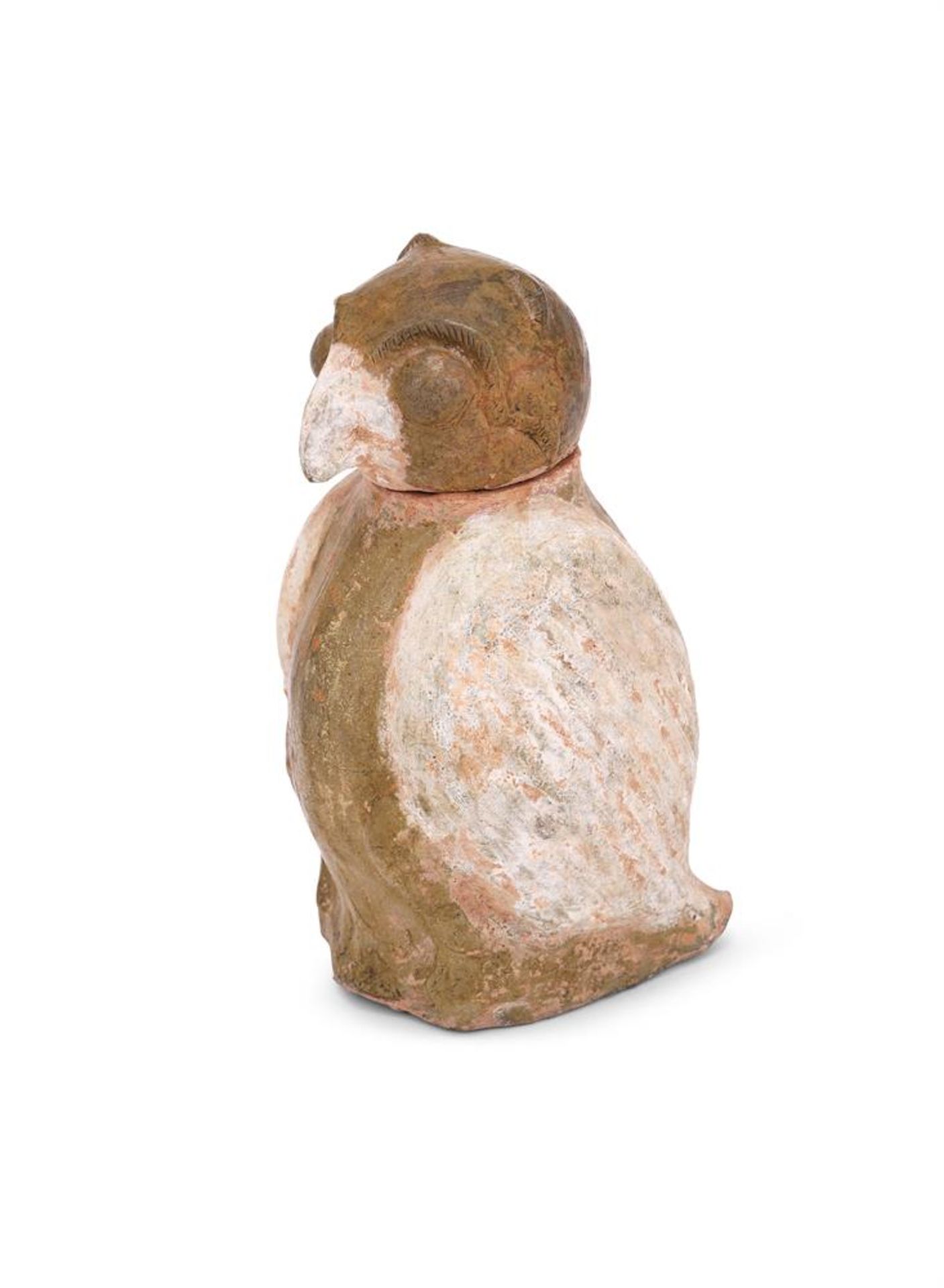A Chinese glazed terracotta model of an owl and cover