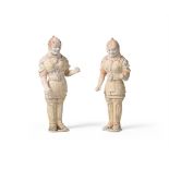 A large pair of Chinese painted pottery models of soldiers