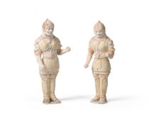 A large pair of Chinese painted pottery models of soldiers