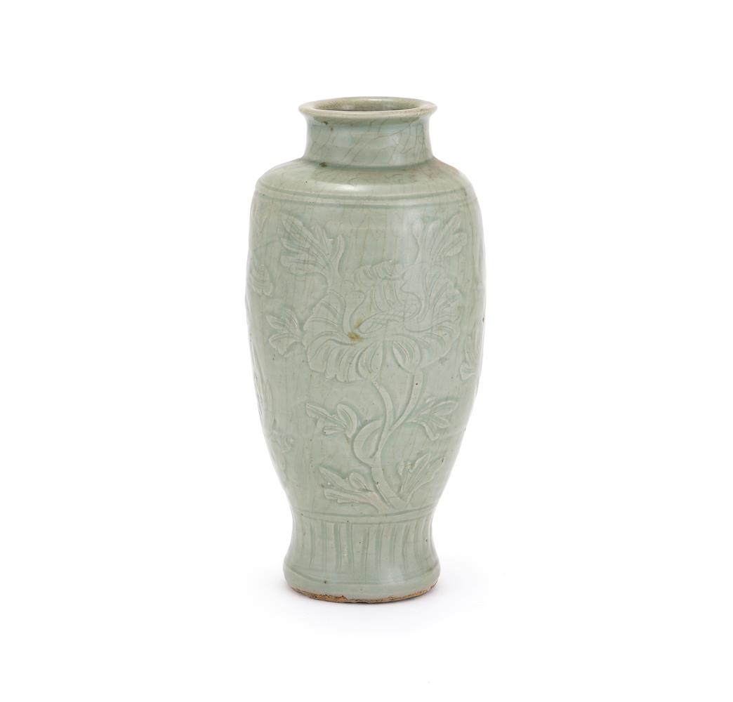 A Chinese carved 'longquan' celadon vase