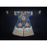 A fine Chinese five-colour cloud blue-ground summer gauze 'Dragon' robe