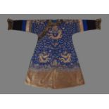 A Chinese blue silk five-clawed 'Dragon' robe
