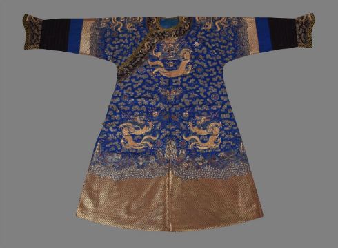 A Chinese blue silk five-clawed 'Dragon' robe