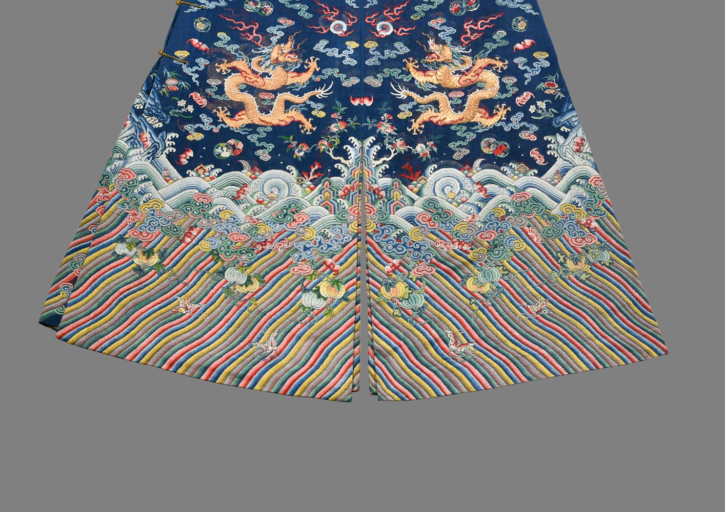 A fine Chinese five-colour cloud blue-ground summer gauze 'Dragon' robe - Image 5 of 13