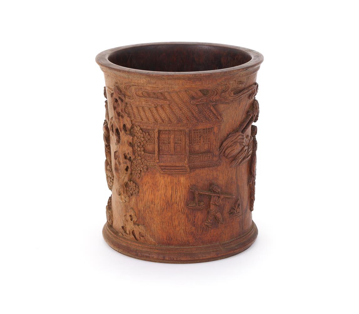 A Chinese carved huanghuali brush pot - Image 3 of 3