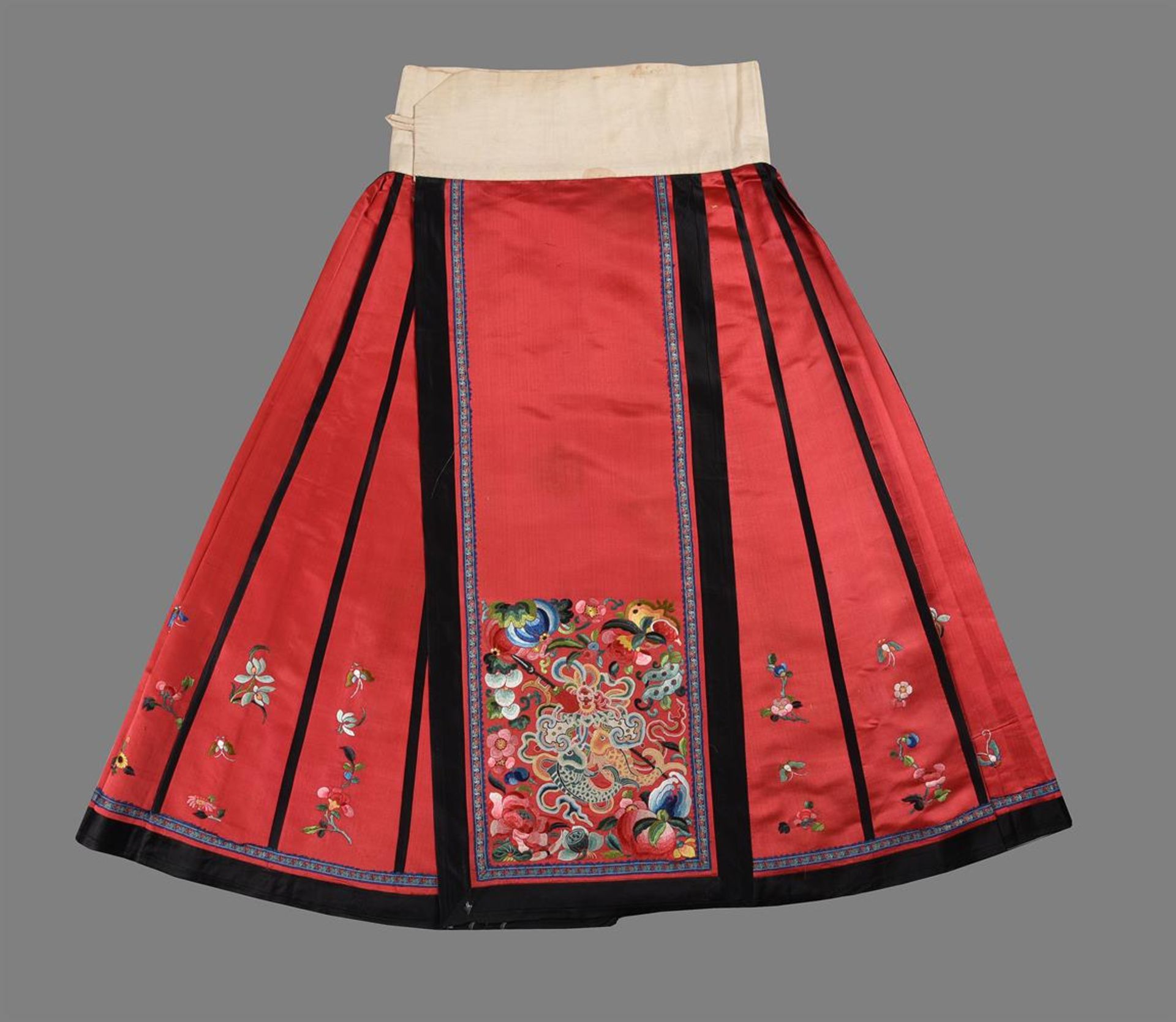 A Chinese Han woman's red satin silk skirt