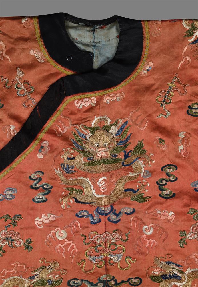 A Chinese silk embroidered Child's red dragon celebration robe - Image 5 of 6