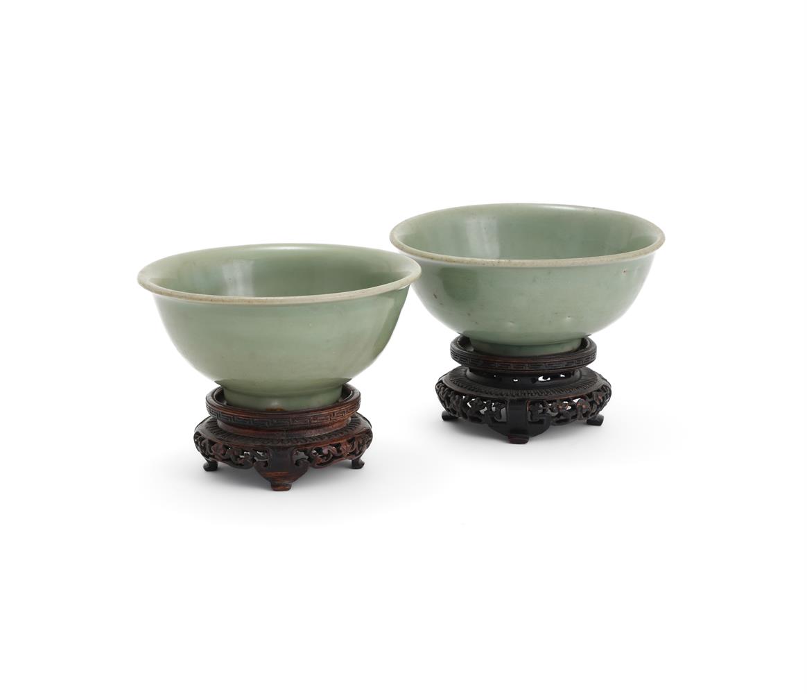 Two similar Chinese 'longquan' celadon 'floral' bowls