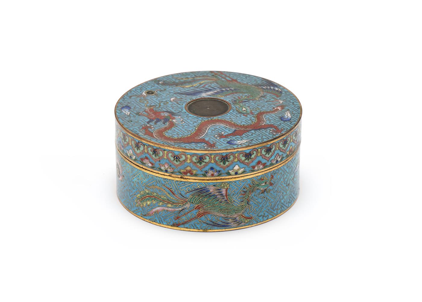 A Chinese cloisonné circular box and cover
