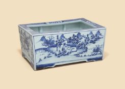 A Chinese blue and white rectangular jardinière