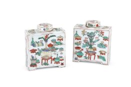 A pair of Chinese Famille Verte tea caddies