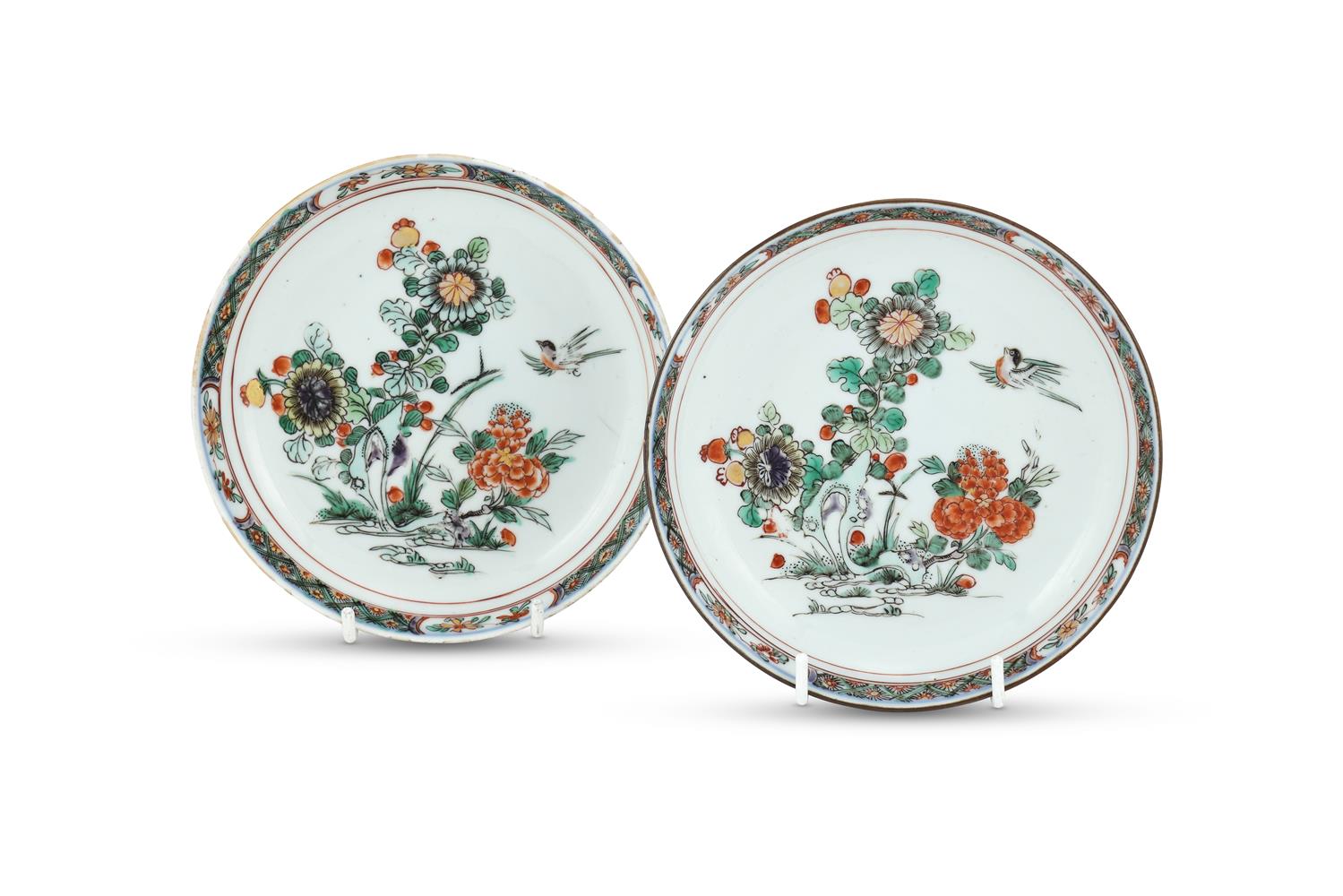 A pair of small Chinese Famille Verte dishes