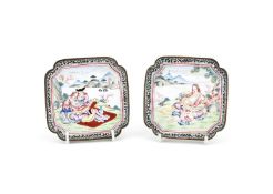 A pair of Chinese Canton enamel 'European Subject' dishes