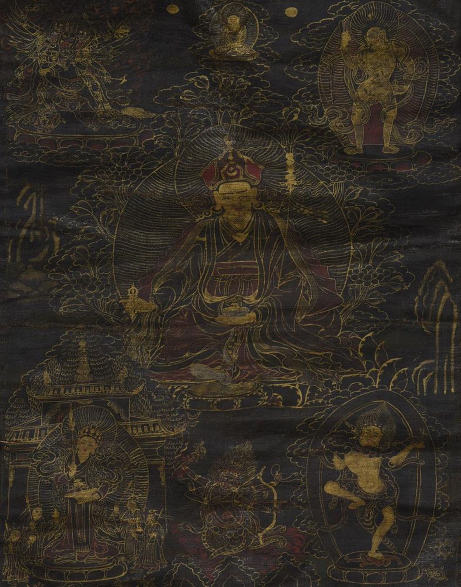 A small Tibetan black ground Thang-ka depicting Padmasambhava (Guru Rinpoche) - Bild 2 aus 2