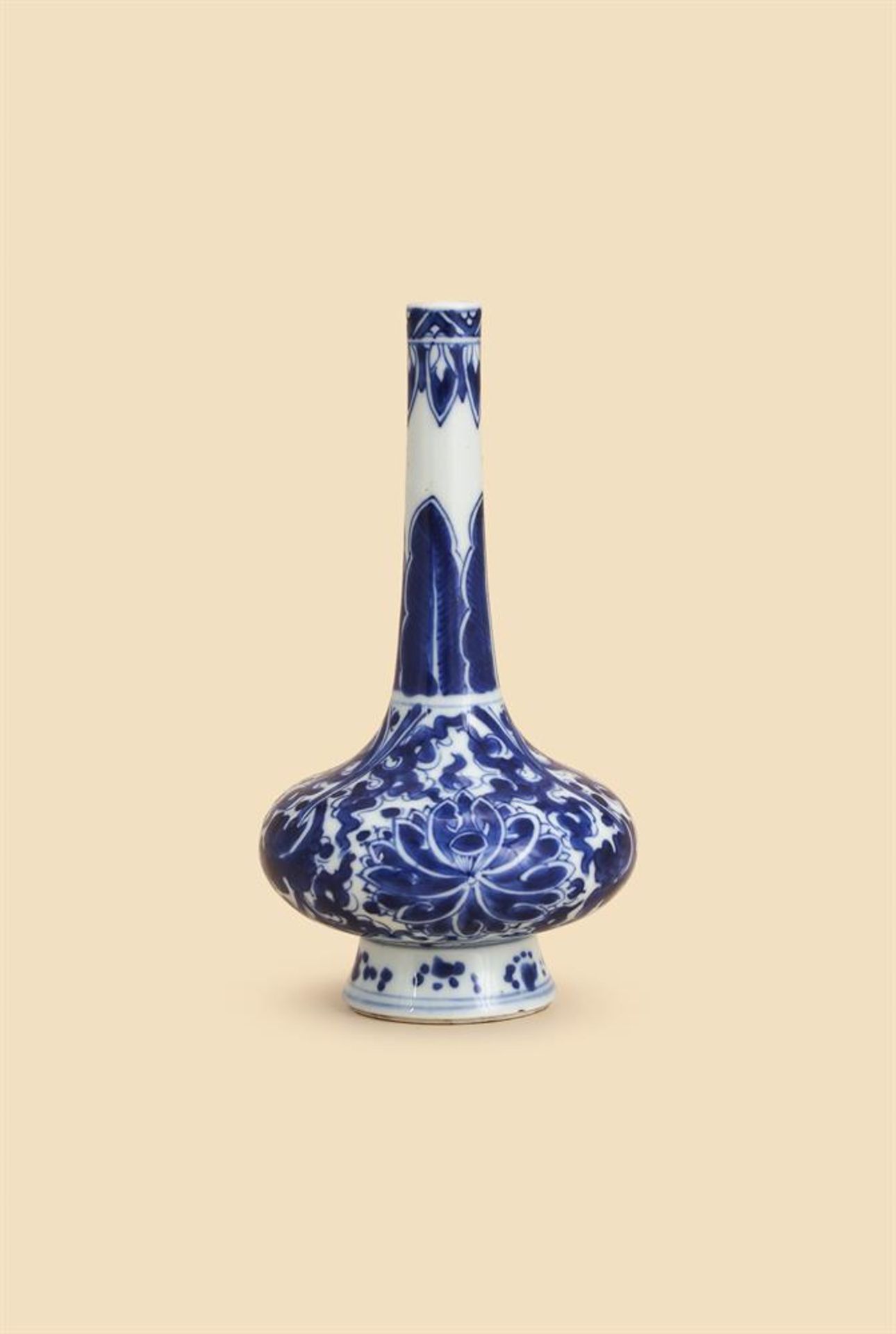 A Chinese blue and white 'lotus' bottle vase